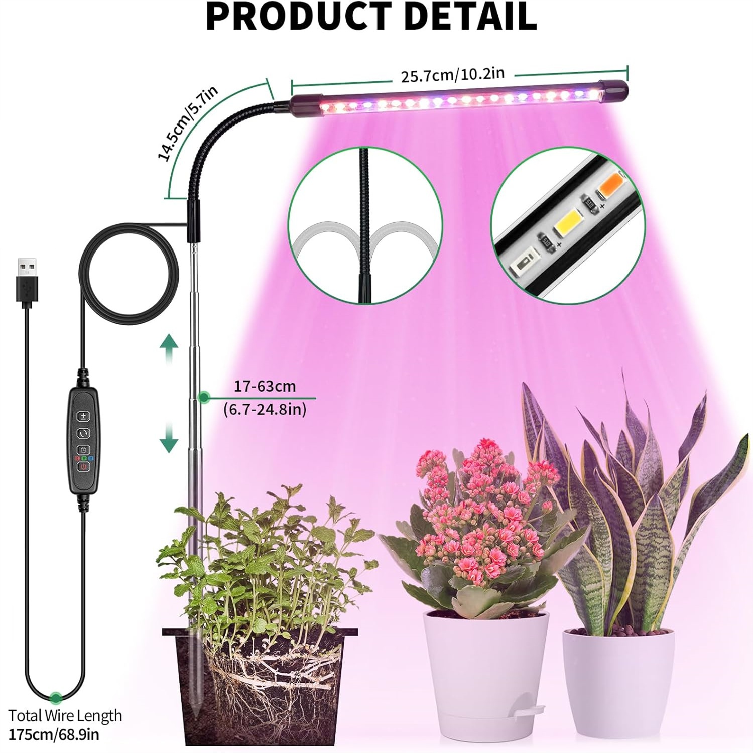 Plant Grow Light Full Spectrum - 3 kolory lampa USB do uprawy