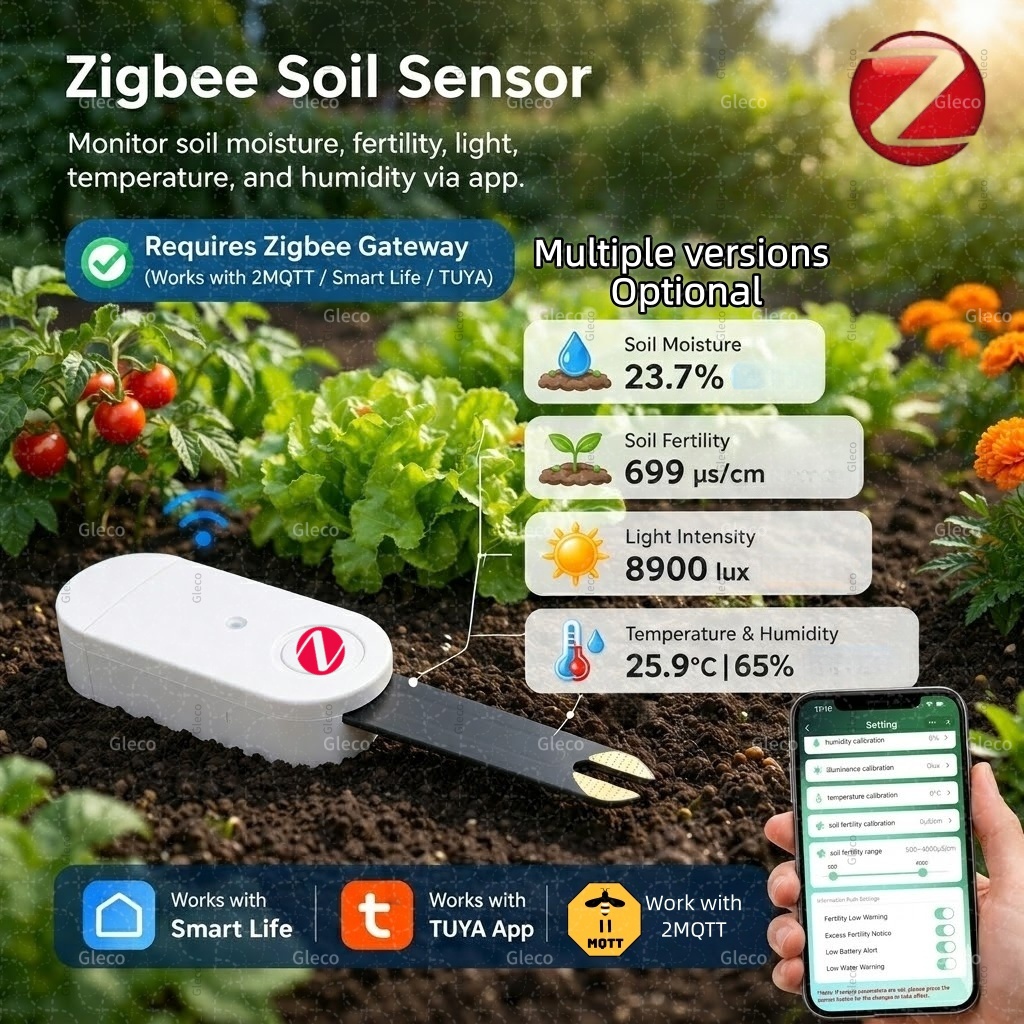 Smart Zigbee Garden Light - Czujnik wilgotności gleby, temperatury, wilgotności powietrza,
